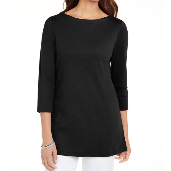 Karen Scott Tops - Karen Scott Plus Size Boatneck Black Tunic with 3/4 sleeves, NWT - size 2x